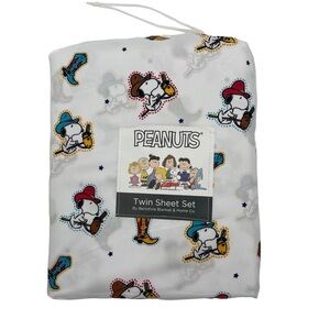 Peanuts Snoopy Twin Size Ride ‘Em Cowboy Sheet Set 3 piece white NWT